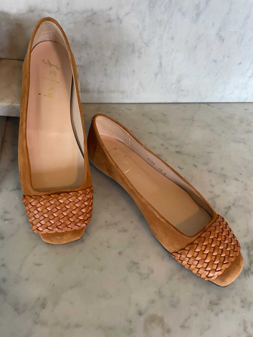 FRENCH SOLE Via Tan Suede Braid Woven Toe Flats 7 1/2B